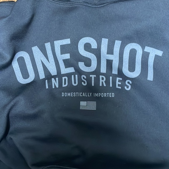 One Shot Industries Men’s XL Black Hoodie Pullover Jacket Gray Logo USA - Picture 3 of 8